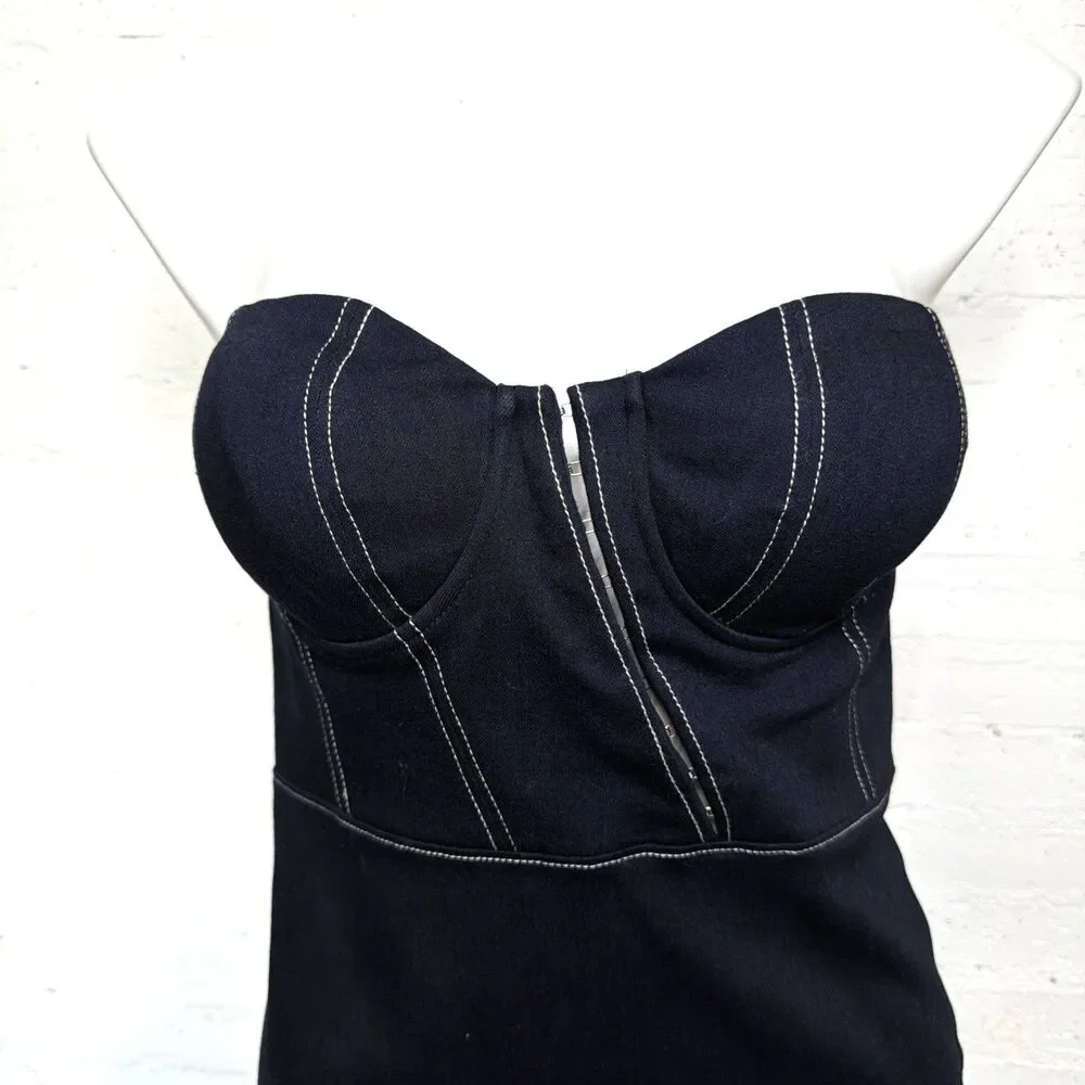 NBD Sabina Denim Midi Dress M ICorset Bodice Underwire Cups Coquette Nashville
